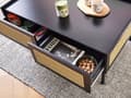 Miniatyrbillede 5 af 11: Sofabord med bakke bordplade sort MDF top jern lyst træ rattan rød 100 x 60 x 42 cm 2 skuffer boheme