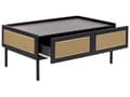 Miniatyrbillede 8 af 11: Sofabord med bakke bordplade sort MDF top jern lyst træ rattan rød 100 x 60 x 42 cm 2 skuffer boheme
