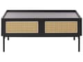 Miniatyrbillede 9 af 11: Sofabord med bakke bordplade sort MDF top jern lyst træ rattan rød 100 x 60 x 42 cm 2 skuffer boheme