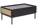 Miniatyrbillede 10 af 11: Sofabord med bakke bordplade sort MDF top jern lyst træ rattan rød 100 x 60 x 42 cm 2 skuffer boheme