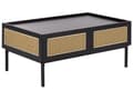 Miniatyrbillede 1 af 11: Sofabord med bakke bordplade sort MDF top jern lyst træ rattan rød 100 x 60 x 42 cm 2 skuffer boheme