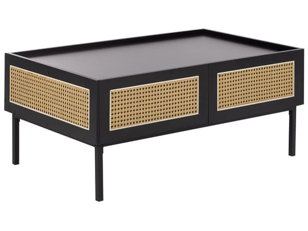 Soffbord Svart med Wienerfläta MDF Järnram Rotting Lådor 97 x 57 x 42 cm Boho
