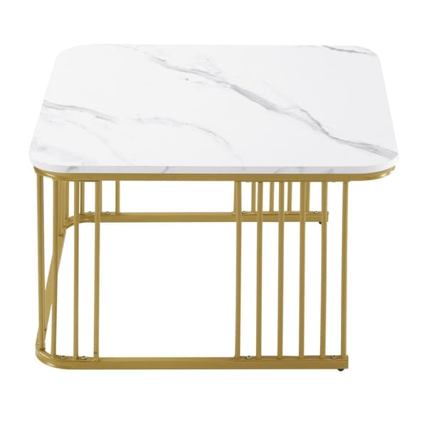 Rootz 2-delade soffbord i högglans marmorlook - Byggbord - Moderna vardagsrumsbord - Reptålig - 70x70x45cm & 50x50x36,5cm