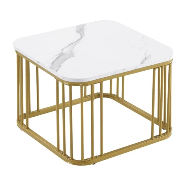 Rootz 2-delade soffbord i högglans marmorlook - Byggbord - Moderna vardagsrumsbord - Reptålig - 70x70x45cm & 50x50x36,5cm
