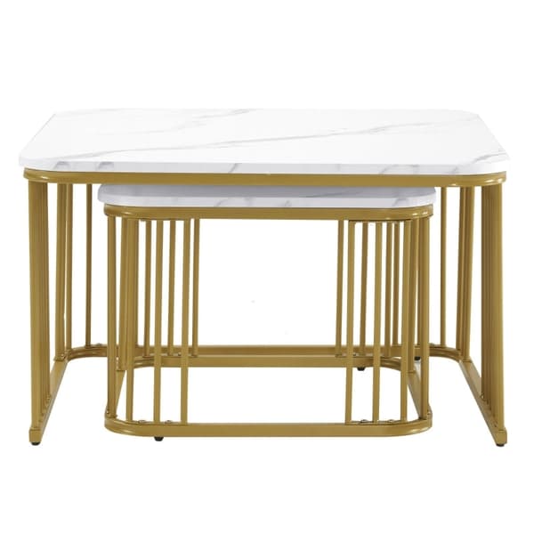 Rootz 2-delade soffbord i högglans marmorlook - Byggbord - Moderna vardagsrumsbord - Reptålig - 70x70x45cm & 50x50x36,5cm