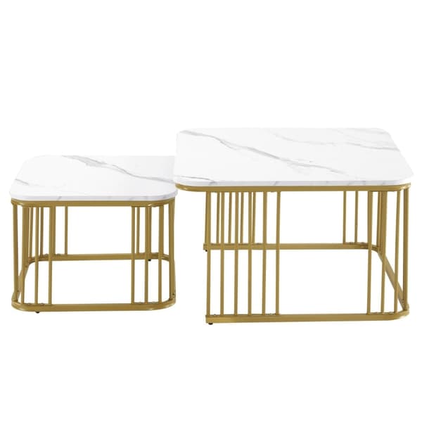 Rootz 2-delade soffbord i högglans marmorlook - Byggbord - Moderna vardagsrumsbord - Reptålig - 70x70x45cm & 50x50x36,5cm