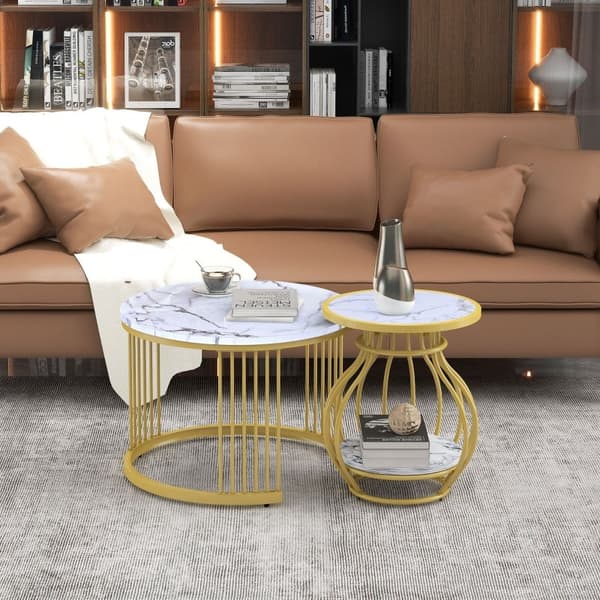 Rootz 2-delat soffbordsset - Byggbord - Sidobord - Elegant och hållbart - 70 cm x 70 cm x 45,5 cm & 45 cm x 45 cm x 53,5 cm