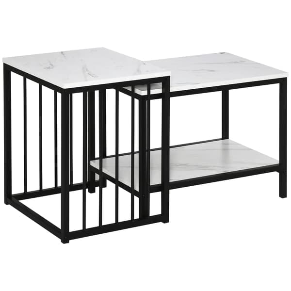 Rootz 2-delat soffbordsset i marmor - Moderna sidobord - Eleganta sängbord - Utrymmesbesparande design - 45x40x52cm & 60x39,5x45,5cm