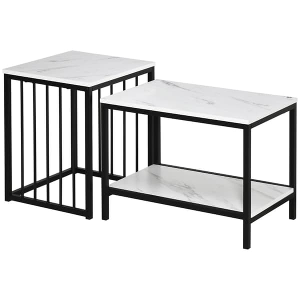 Rootz 2-delat soffbordsset i marmor - Moderna sidobord - Eleganta sängbord - Utrymmesbesparande design - 45x40x52cm & 60x39,5x45,5cm
