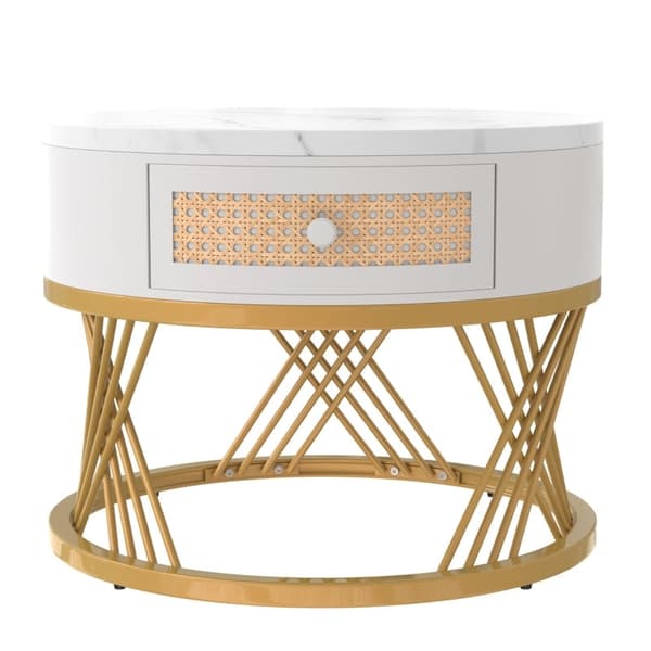Rootz 2-i-1 soffbordsset - Elegant marmormönster - Utrymmesbesparande bord - MDF & metall - 70x70x45,5cm & 50x50x38,5cm