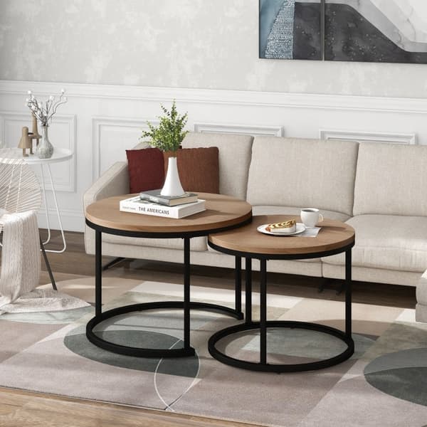 Rootz 2-delt sofaborde - runde borde - stabelbare borde - pladsbesparende design - 70,5 cm x 50 cm & 45,5 cm x 44 cm