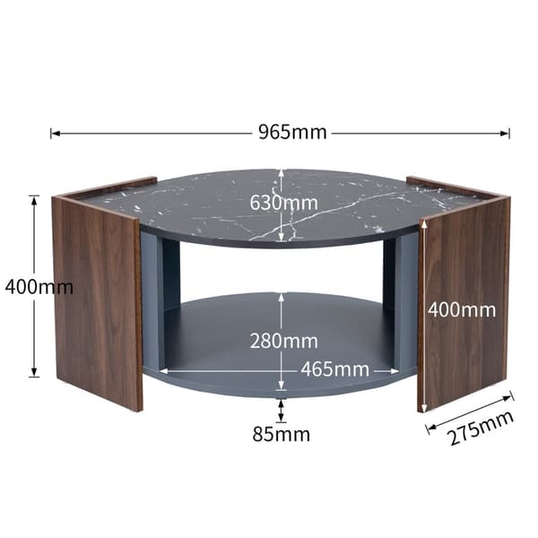 Rootz soffbord i svart marmor - Elegant soffbord - Soffbord i valnöt - Hållbart och stabilt - 96,5L x 63W x 40H cm