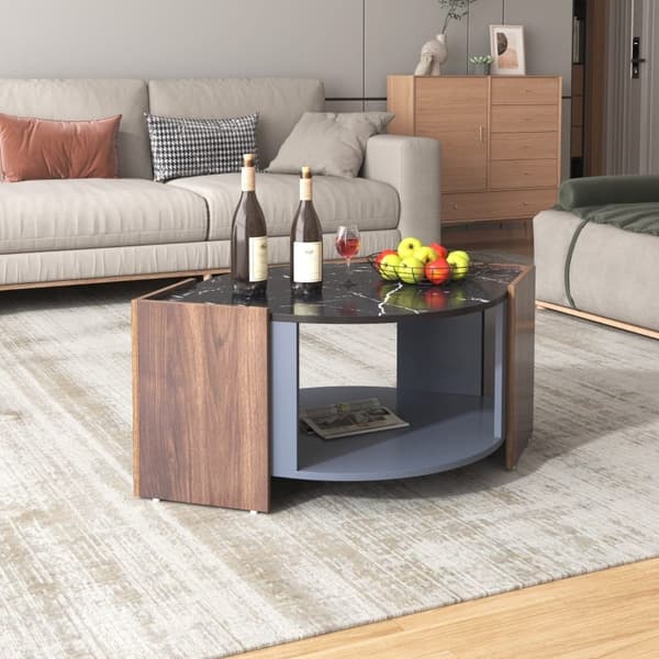 Rootz soffbord i svart marmor - Elegant soffbord - Soffbord i valnöt - Hållbart och stabilt - 96,5L x 63W x 40H cm