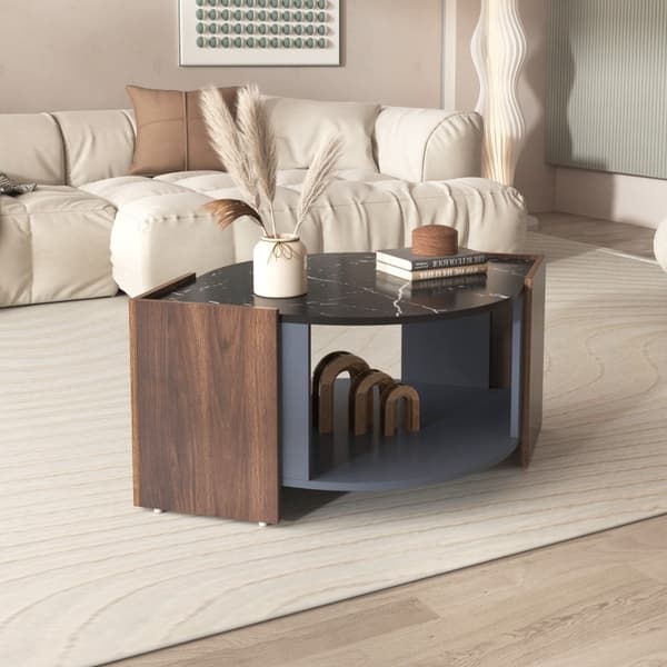 Rootz soffbord i svart marmor - Elegant soffbord - Soffbord i valnöt - Hållbart och stabilt - 96,5L x 63W x 40H cm