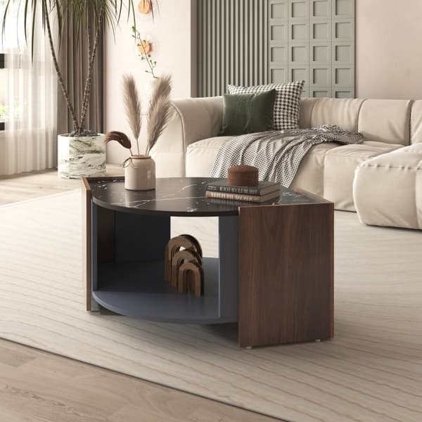 Rootz soffbord i svart marmor - Elegant soffbord - Soffbord i valnöt - Hållbart och stabilt - 96,5L x 63W x 40H cm