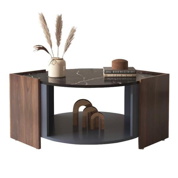 Rootz soffbord i svart marmor - Elegant soffbord - Soffbord i valnöt - Hållbart och stabilt - 96,5L x 63W x 40H cm