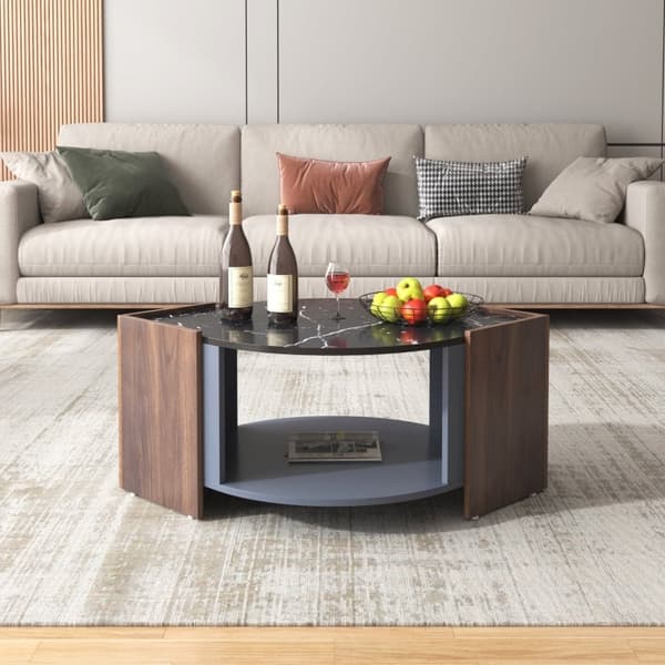 Rootz soffbord i svart marmor - Elegant soffbord - Soffbord i valnöt - Hållbart och stabilt - 96,5L x 63W x 40H cm
