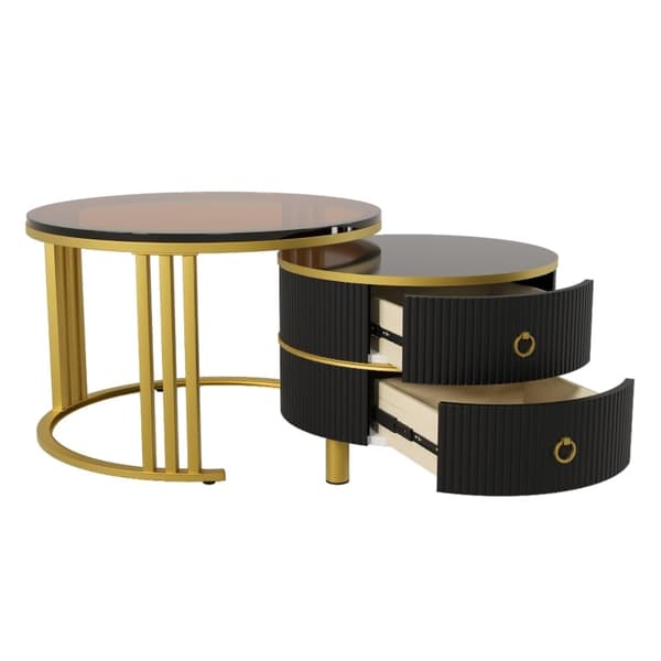 Rootz 2-in-1 sohvapöytäsetti - Modernit pöydät - Tyylikkäät huonekalut - Runsaasti säilytystilaa - 70x70x45 cm & 50x50x40 cm - Kiiltävä/MDF/karkaistu