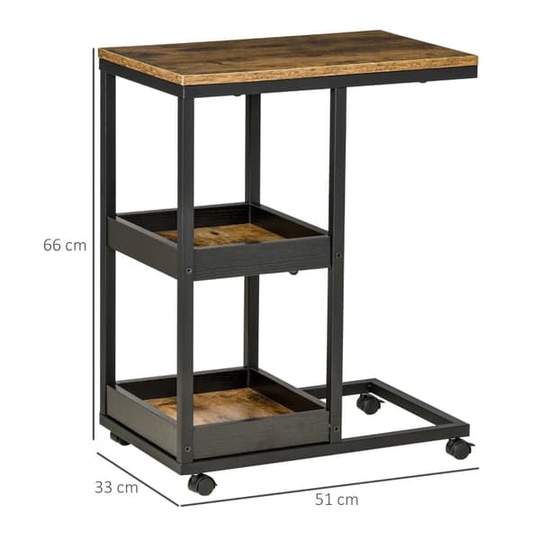 Rootz C-formet sidebord - Industriel stil - Rustikt sofabord - Mobil med opbevaring - 51 cm x 33 cm x 66 cm