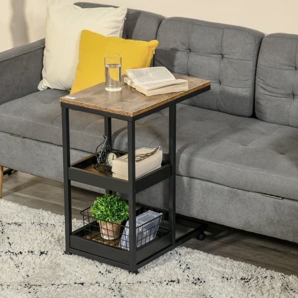 Rootz C-formet sidebord - Industriel stil - Rustikt sofabord - Mobil med opbevaring - 51 cm x 33 cm x 66 cm