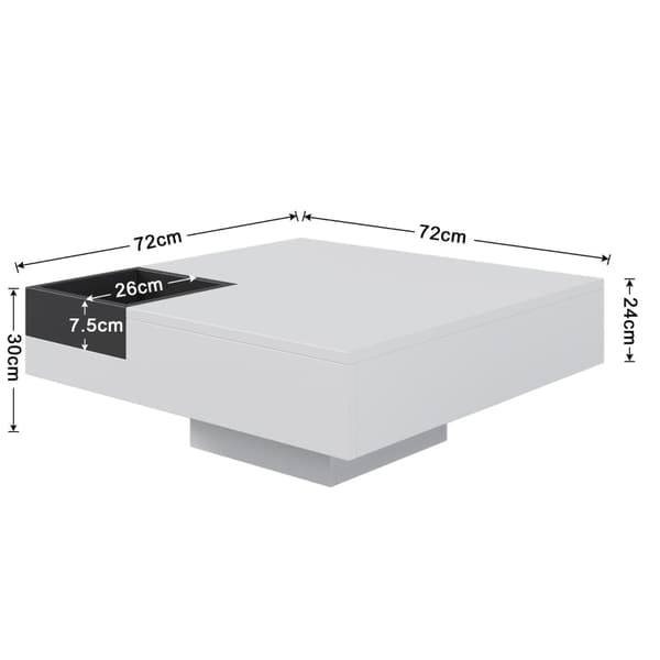 Rootz-sohvapöytä - Moderni olohuoneen pöytä - Kiiltävä pinta - Moniväriset LED-valot - 72cm x 72cm x 30cm - Irrotettava säilytyslaatikko
