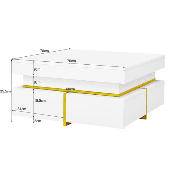 Rootz Soffbord - Högglans - Lyxiga guldaccenter - Gott om förvaring - 70L x 70W x 35,5H cm