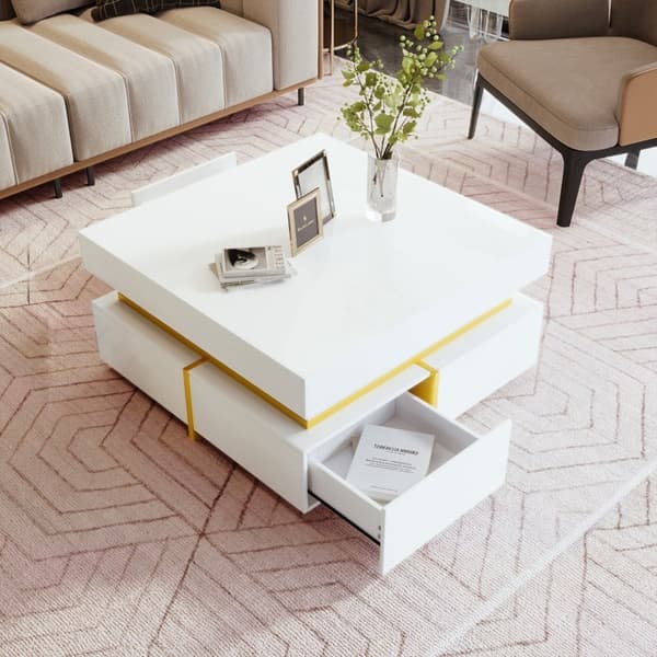 Rootz Soffbord - Högglans - Lyxiga guldaccenter - Gott om förvaring - 70L x 70W x 35,5H cm