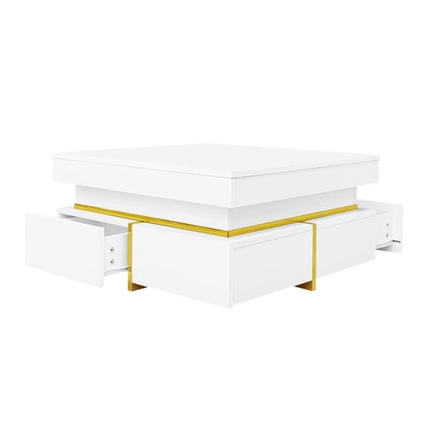 Rootz Soffbord - Högglans - Lyxiga guldaccenter - Gott om förvaring - 70L x 70W x 35,5H cm