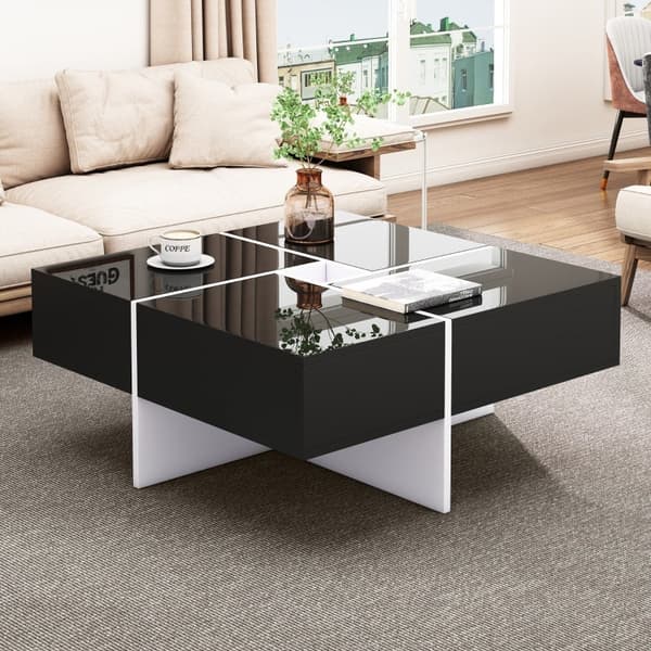 Rootzin kiiltävä sohvapöytä - Keskipöytä - Olohuoneen pöytä - Runsaasti säilytystilaa - 70L x 70W x 35K cm