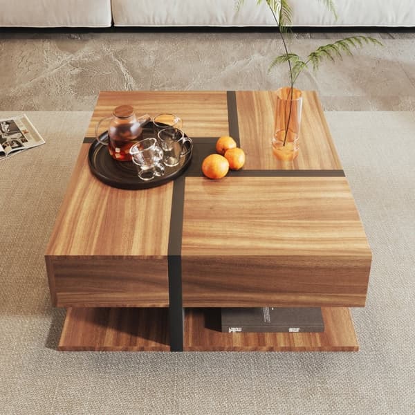 Rootz Modern Sofabord - Stilfuldt midtpunkt - Firkantet bord - Alsidig opbevaring - 78L x 78W x 36H cm