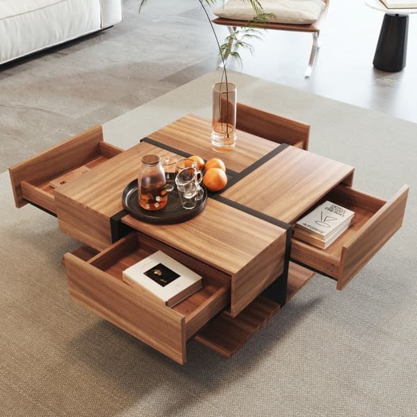Rootz Modern Sofabord - Stilfuldt midtpunkt - Firkantet bord - Alsidig opbevaring - 78L x 78W x 36H cm