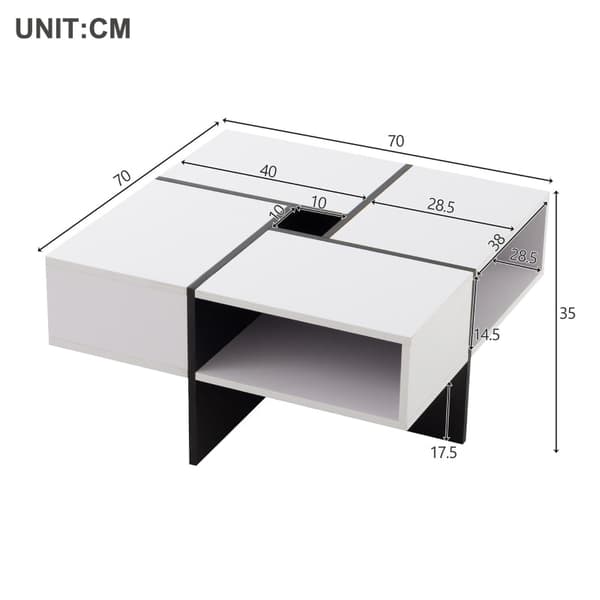 Rootz Modern Square -sohvapöytä - Tyylikäs keskipöytä - Tyylikäs olohuoneen pöytä - Kestävä lastulevy - 70cm x 70cm x 35cm