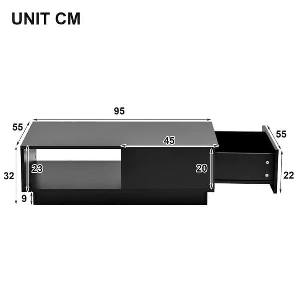 Rootz Modern sohvapöytä - Sohvapöytä - LED-pöytä - Runsaasti säilytystilaa - 95L x 55W x 32K cm