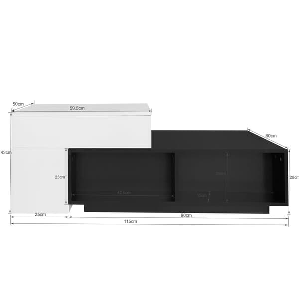 Rootz Lifting sohvapöytä - Säädettävä korkeus pöytä - Monipuolinen nostopöytä - Piilotettu säilytys - 115L x 50W x 43K cm