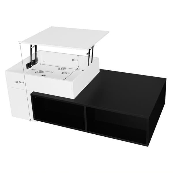 Rootz Lifting sohvapöytä - Säädettävä korkeus pöytä - Monipuolinen nostopöytä - Piilotettu säilytys - 115L x 50W x 43K cm
