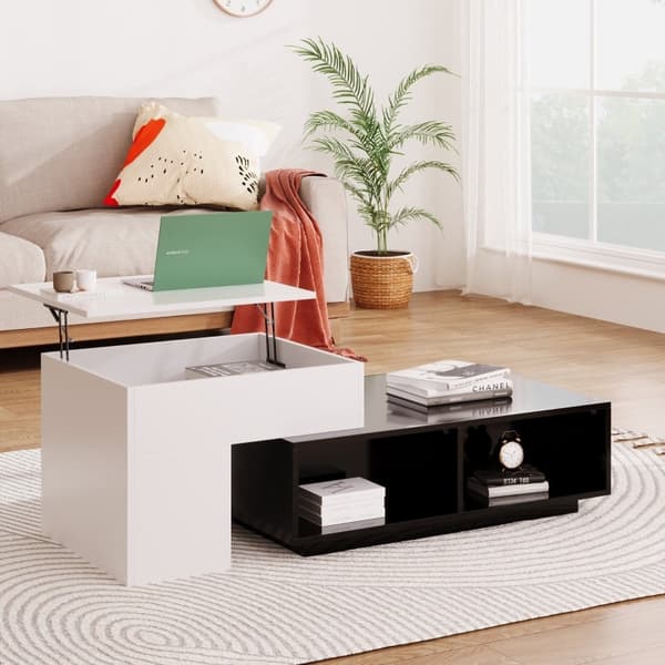Rootz Lifting sohvapöytä - Säädettävä korkeus pöytä - Monipuolinen nostopöytä - Piilotettu säilytys - 115L x 50W x 43K cm