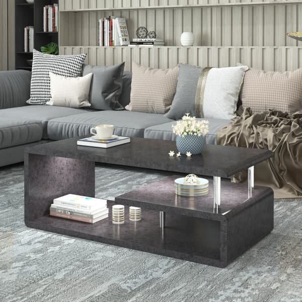 Rootz Modern Sofabord - Cement Grå Bord - LED Lys Bord - Elegant Design - 110L x 55W x 40H cm