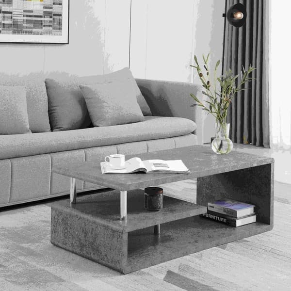 Rootz Modern Sofabord - Cement Grå Bord - LED Lys Bord - Elegant Design - 110L x 55W x 40H cm