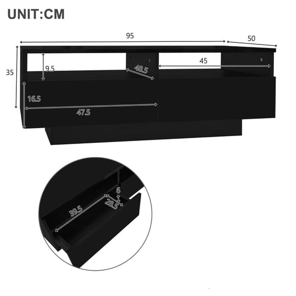 Rootz LED-kiiltävä sohvapöytä - Moderni keskipöytä - Olohuoneen pöytä - Bluetooth-ohjaus - 95cm x 50cm x 35cm