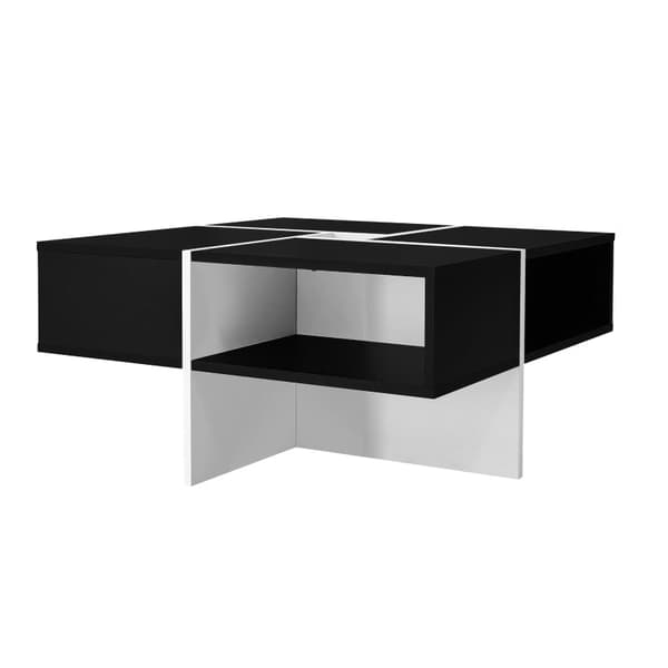 Rootz Modern Square Sofabord - Stuebord - Sort og hvidt bord - Rummelig opbevaring - 70L x 70W x 35H cm