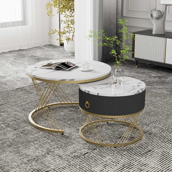 Rootz Modulaarinen sohvapöytäsetti - Marmoripöytä - Tyylikkäät sivupöydät - Säilytys - 70cm x 70cm x 45cm & 50cm x 50cm x 40cm