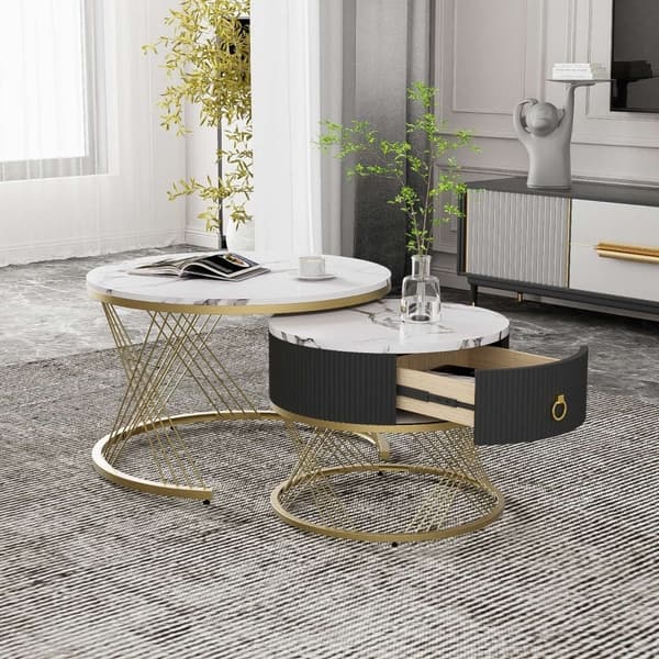 Rootz Modulaarinen sohvapöytäsetti - Marmoripöytä - Tyylikkäät sivupöydät - Säilytys - 70cm x 70cm x 45cm & 50cm x 50cm x 40cm
