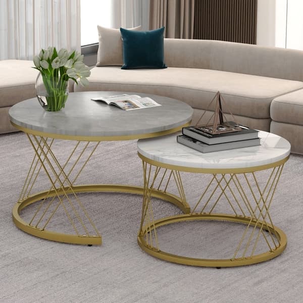 Rootz sæt med 2 moderne sofaborde - højglans marmor - indlejringsborde - 30 kg bæreevne - 70 cm x 70 cm x 45 cm