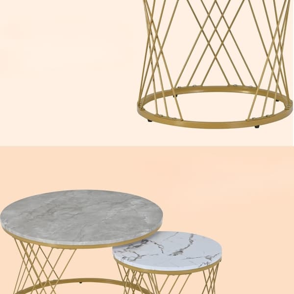 Rootz sæt med 2 moderne sofaborde - højglans marmor - indlejringsborde - 30 kg bæreevne - 70 cm x 70 cm x 45 cm