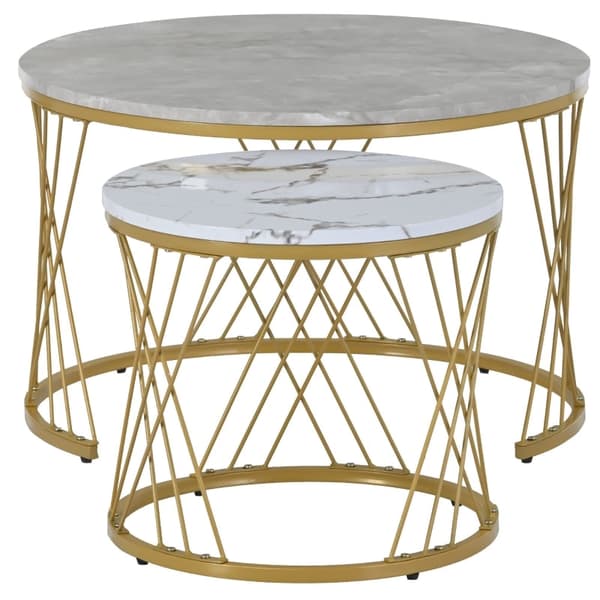 Rootz sæt med 2 moderne sofaborde - højglans marmor - indlejringsborde - 30 kg bæreevne - 70 cm x 70 cm x 45 cm