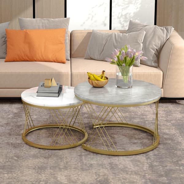 Rootz sæt med 2 moderne sofaborde - højglans marmor - indlejringsborde - 30 kg bæreevne - 70 cm x 70 cm x 45 cm