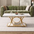 Miniatyrbillede 3 af 4: Rootz Chic moderne sofabord - 2-lags sofabord - imiteret marmorbord - Luksuriøst design - 120 cm L x 50 cm B x 48 cm H