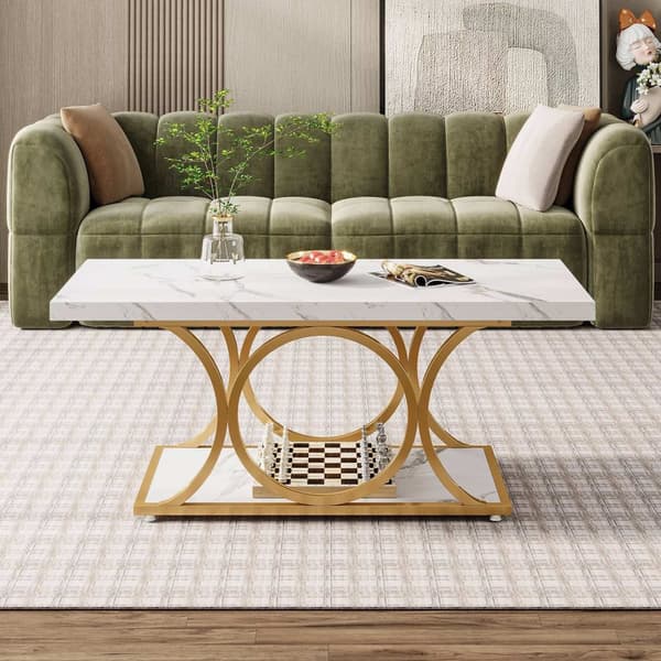 Rootz Chic moderne sofabord - 2-lags sofabord - imiteret marmorbord - Luksuriøst design - 120 cm L x 50 cm B x 48 cm H