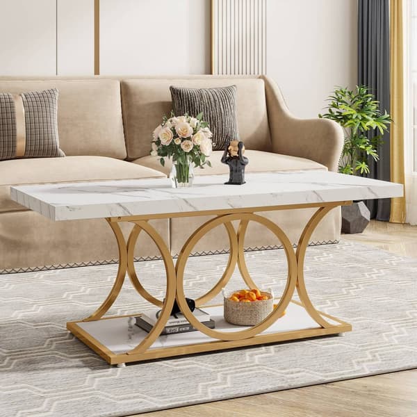 Rootz Chic moderne sofabord - 2-lags sofabord - imiteret marmorbord - Luksuriøst design - 120 cm L x 50 cm B x 48 cm H