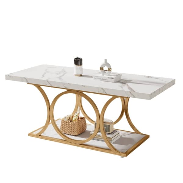 Rootz Chic moderne sofabord - 2-lags sofabord - imiteret marmorbord - Luksuriøst design - 120 cm L x 50 cm B x 48 cm H